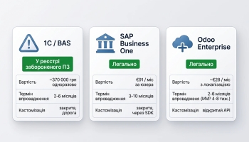 Odoo vs 1С vs SAP Business One: комплексне порівняння ERP-систем для українського бізнесу у 2026 році